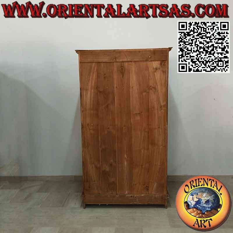 Large linear wardrobe with 2 doors and 4 shelves in teak wood
