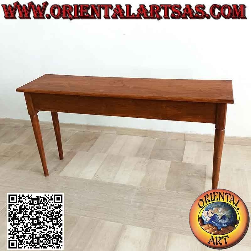 Table console à trois tiroirs avec pieds ronds à pointes en bois de teck