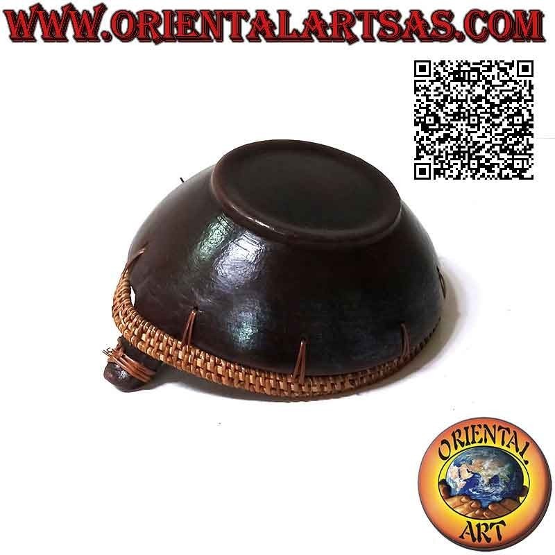 Lombok Pocket Emptyer Bowl in dunklem Terrakotta mit Weidenrand und Griffen