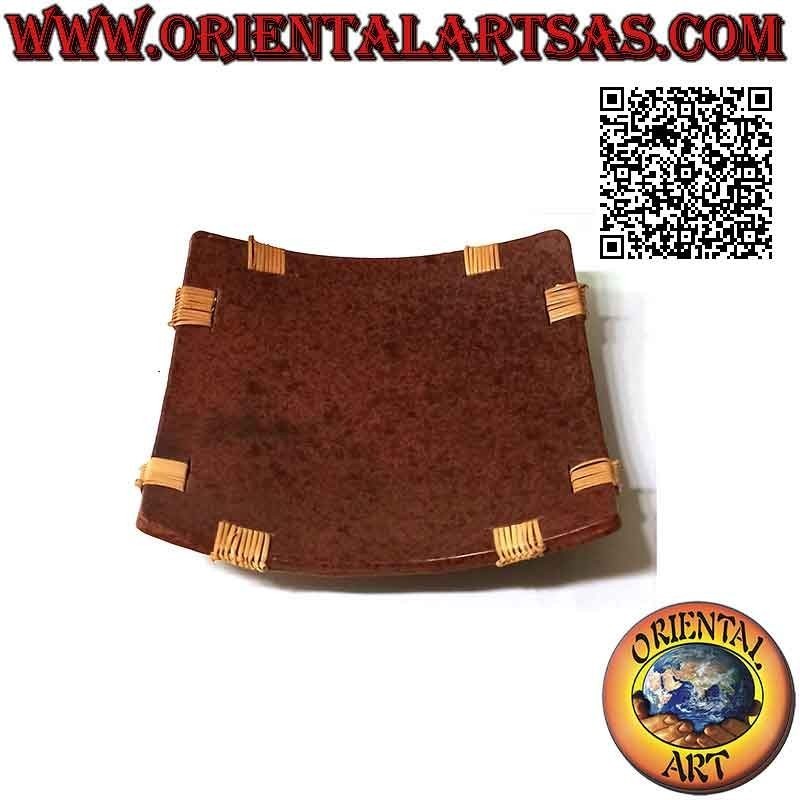 Lombok square tray valet tray in terracotta and rattan on the corners of 25 cm