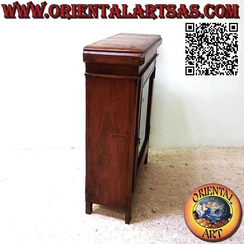 Vetrinetta antica a due ripiani e un'anta in legno di teak