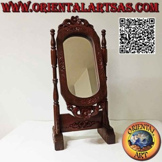 Miroir cosmétique de comptoir pivotant avec décorations florales en bois de teck (fait main)