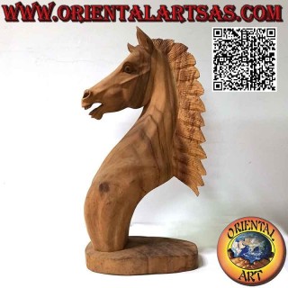 Scultura testa di cavallo in in legno di suar da 51 cm (scolpita a mano da un unico blocco) grezza