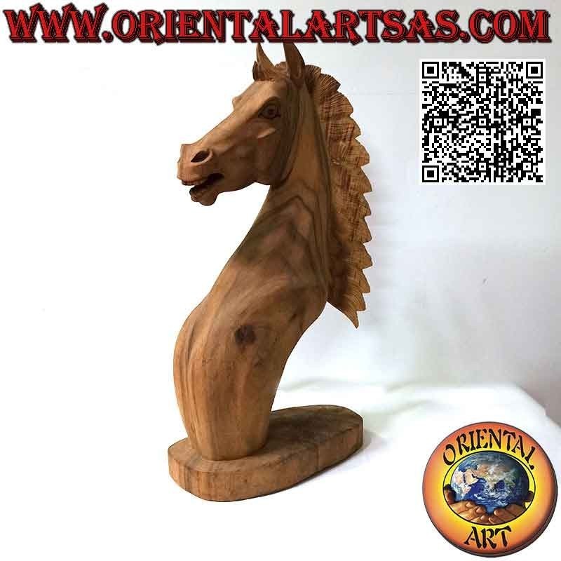 Pferdekopfskulptur aus 51 cm Suarholz (handgeschnitzt aus einem einzigen Block) roh