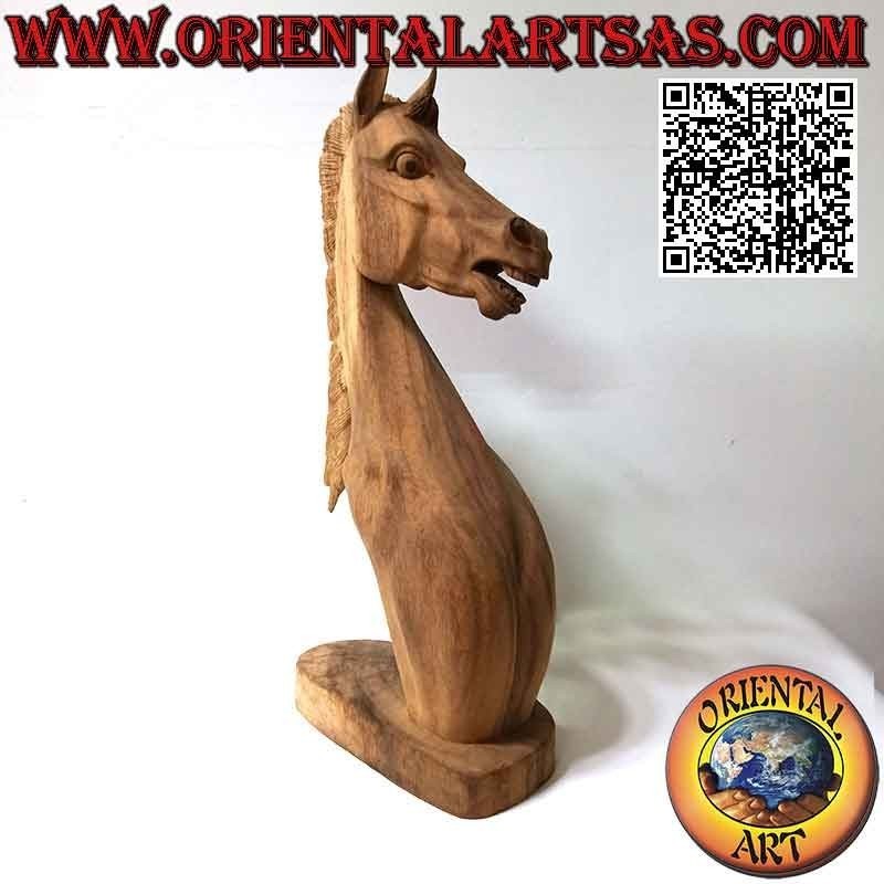 Scultura testa di cavallo in in legno di suar da 51 cm (scolpita a mano da un unico blocco) grezza