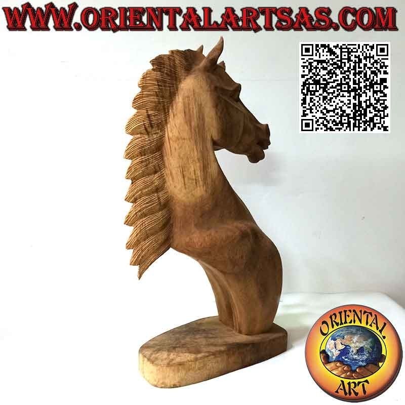Escultura de cabeza de caballo en madera de suar de 51 cm (tallada a mano a partir de un solo bloque) en bruto