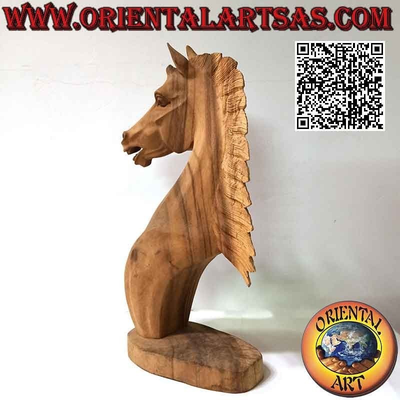 Pferdekopfskulptur aus 51 cm Suarholz (handgeschnitzt aus einem einzigen Block) roh