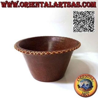Macetero tradicional Lombok con mimbre tejido con borde de terracota, hecho a mano (18 cm y 32 cm ø)