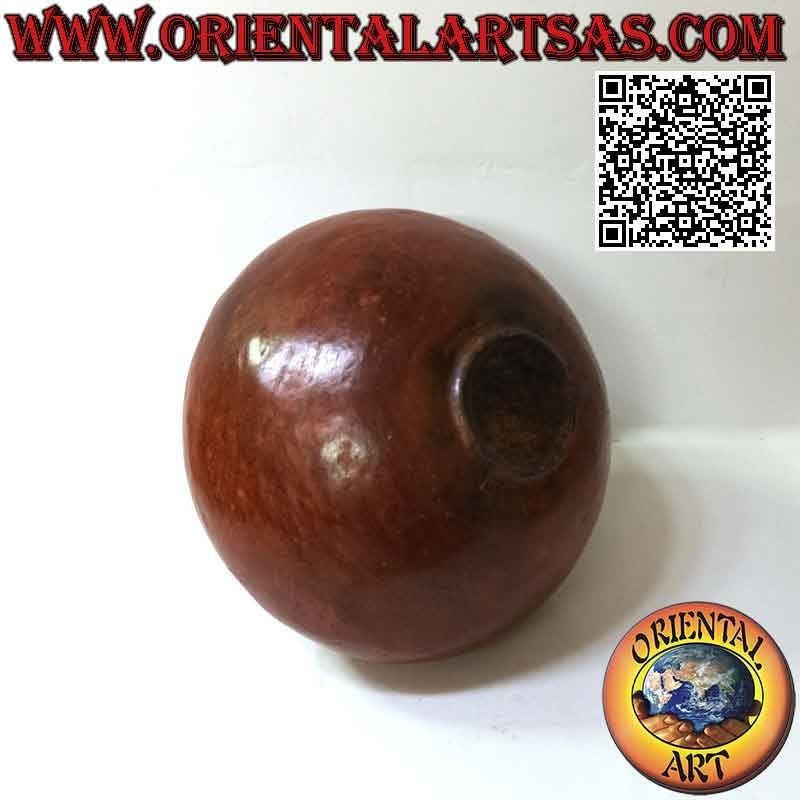Jarrón Lombok esférico de terracota con boca saliente en mimbre, hecho a mano (25 cm y 30 cm ø)