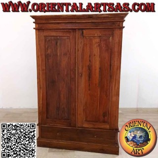 Armadio grande lineare a 2 ante e 4 ripiani e cornice a colonnine doriche in legno di teak