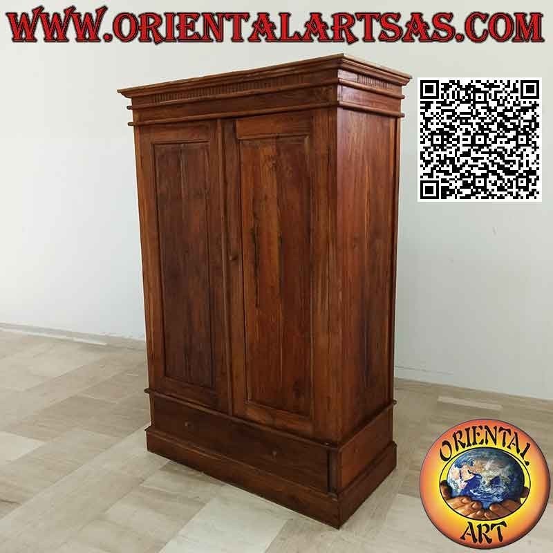 Large linear wardrobe with 2 doors and 4 shelves and Doric column frame in teak wood