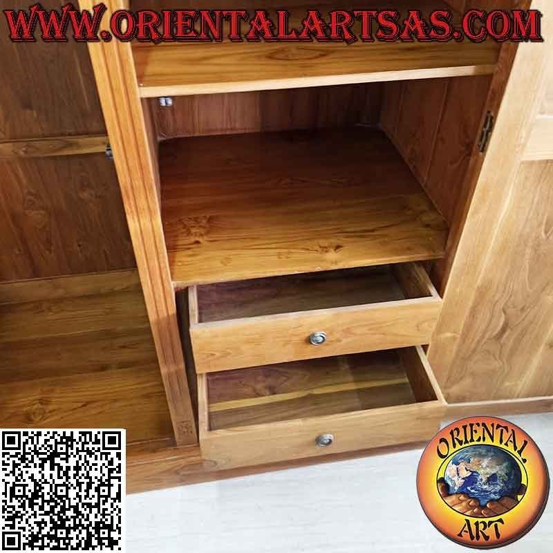Armadio grande con decoro floreale a 2 ante, 6 ripiani e 3 cassetti in legno di teak
