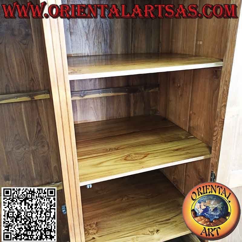 Grande armoire à décor floral avec 2 portes, 6 étagères et 3 tiroirs en bois de teck