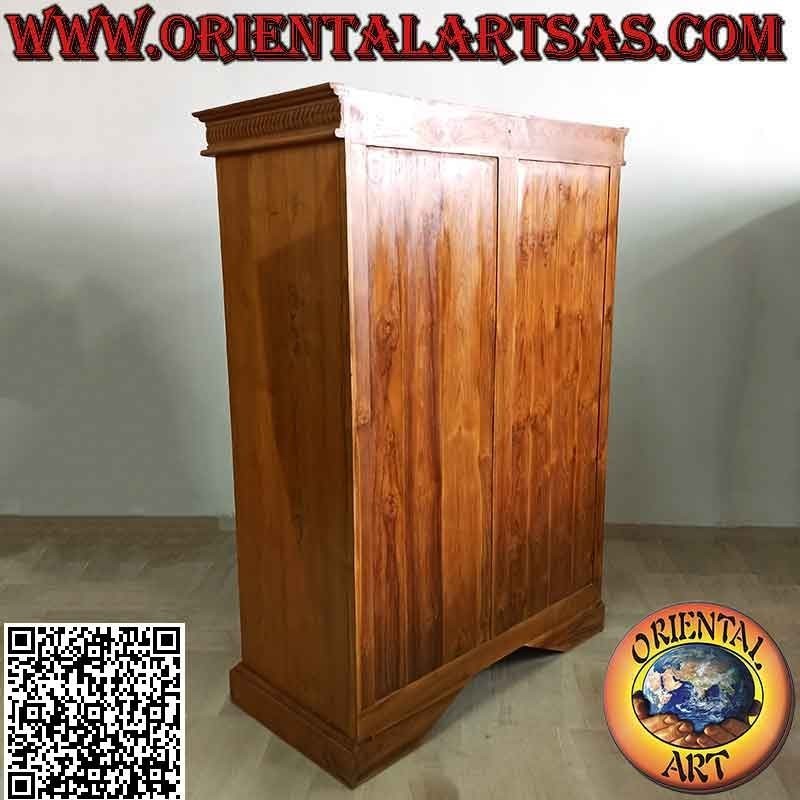 Armadio grande con decoro floreale a 2 ante, 6 ripiani e 3 cassetti in legno di teak