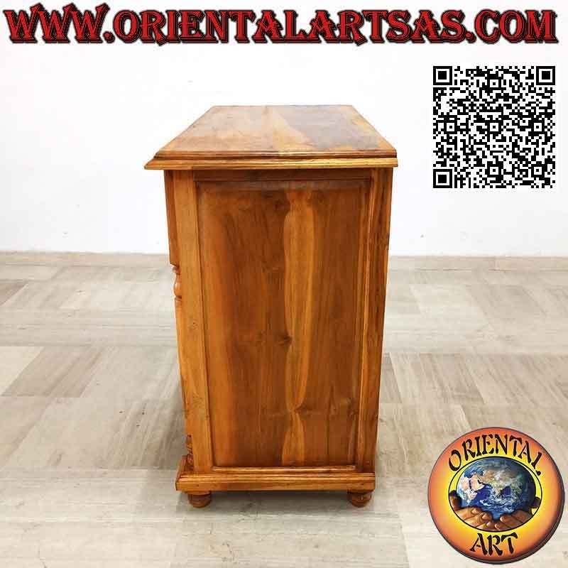 Commode à colonnes décoratives (quatre grands tiroirs et deux tiroirs) en bois de teck