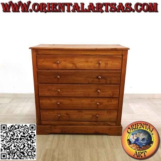 Rectangular linear dresser with five drawers in teak wood