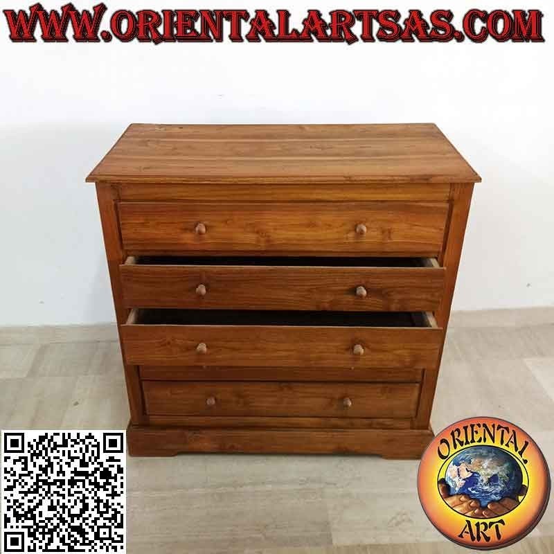 Rectangular linear dresser with five drawers in teak wood