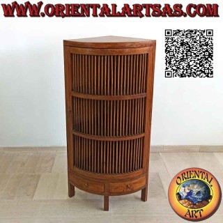 Armoire d'angle cake slice à une porte avec trois étagères et deux tiroirs en bois de teck