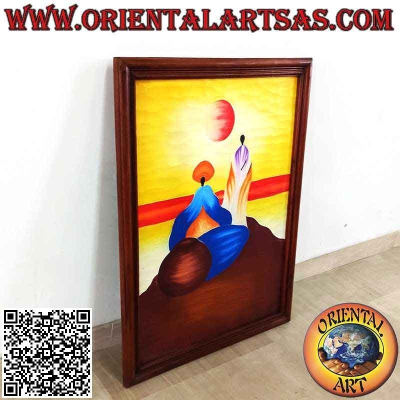 Handgemaltes Bild auf Holz im Sahara-Stil, "Meditation auf den Wüstendünen"