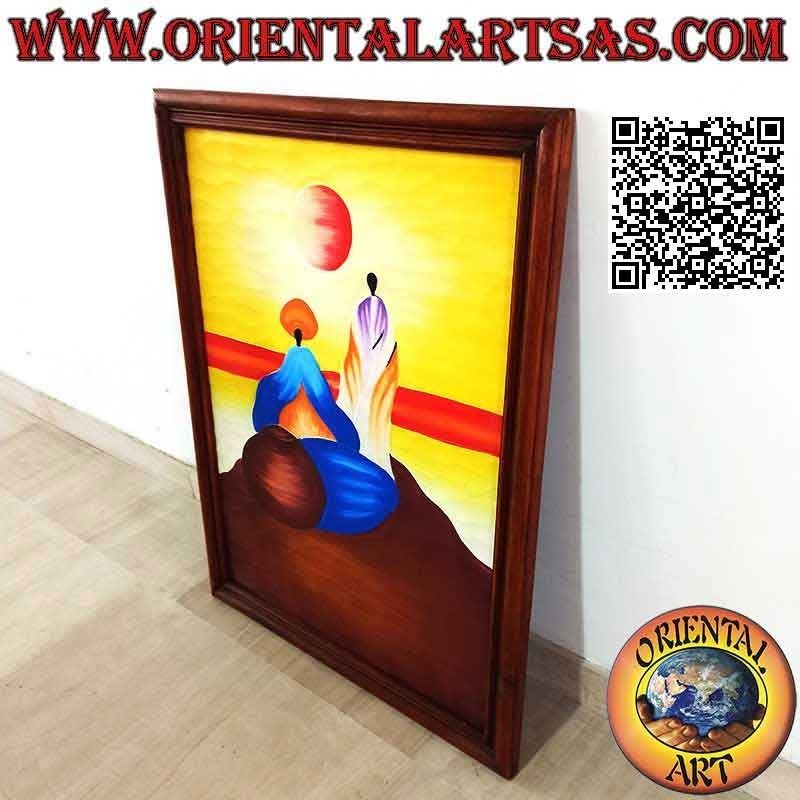 Handgemaltes Bild auf Holz im Sahara-Stil, "Meditation auf den Wüstendünen"