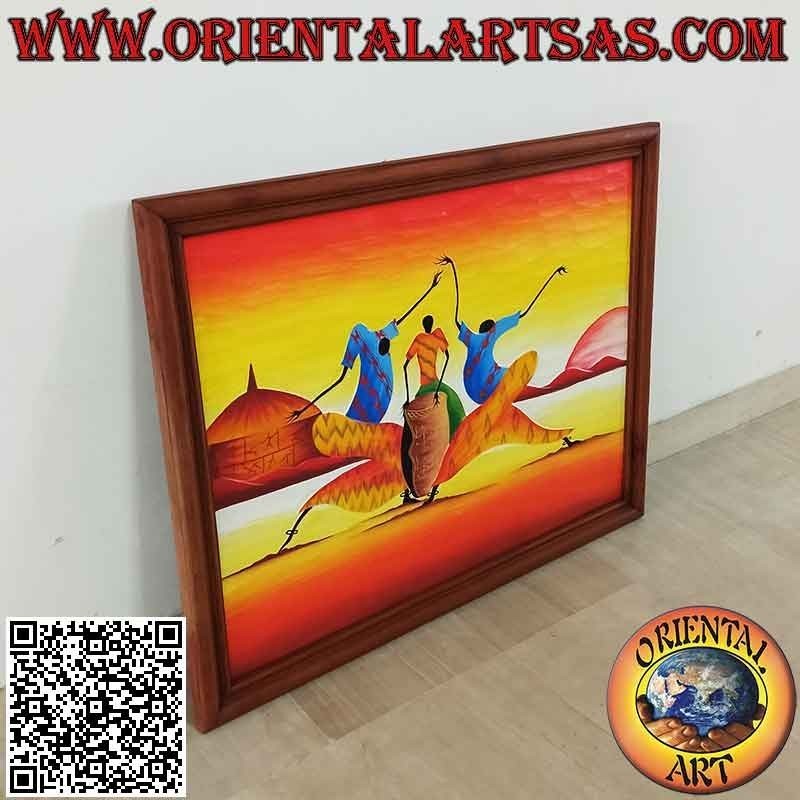 Hand painted picture on wood in Sahara style, "Musicians and Dancers" (b)