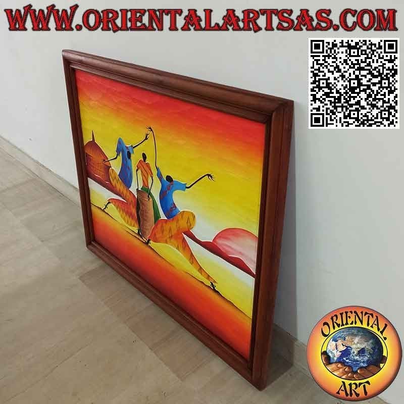 Handgemaltes Bild auf Holz im Sahara-Stil, "Musiker und Tänzer" (b)