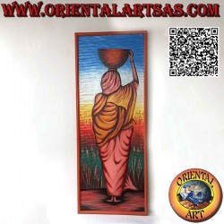 Quadro dipinto a mano in stile Rajasthan “La donna idrovora”, completo di cornice.