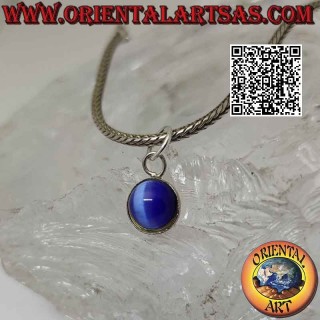 Silver pendant with round cimòfane (cat's eye) on a smooth setting