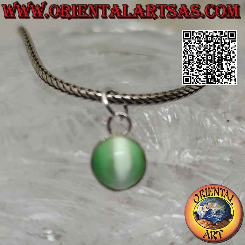 Pendentif en argent avec cimòfane rond (oeil de chat) sur monture lisse