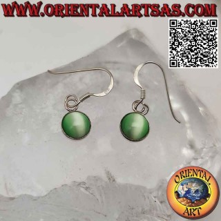 Pendientes de plata con cimòfane redondo (ojo de gato) en engaste liso