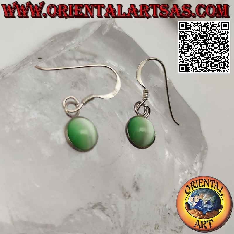 Pendientes de plata con cimòfane redondo (ojo de gato) en engaste liso