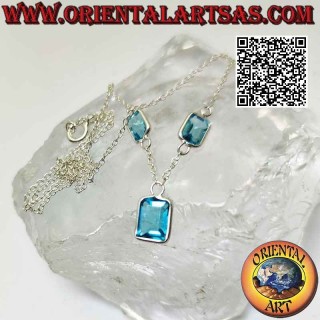 Collana in argento 925 ‰ girocollo a catenina con tris di topazio rettangolare