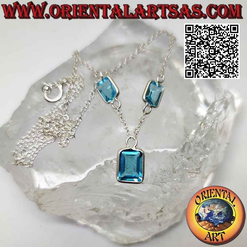 Collar de plata 925 ‰, gargantilla de cadena con trío de topacios rectangulares