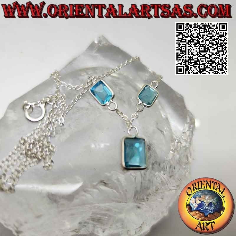 925 ‰ silver necklace, chain choker with rectangular topaz trio