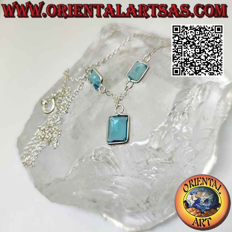 Collier en argent 925 ‰, tour de cou chaîne avec trio de topazes rectangulaires