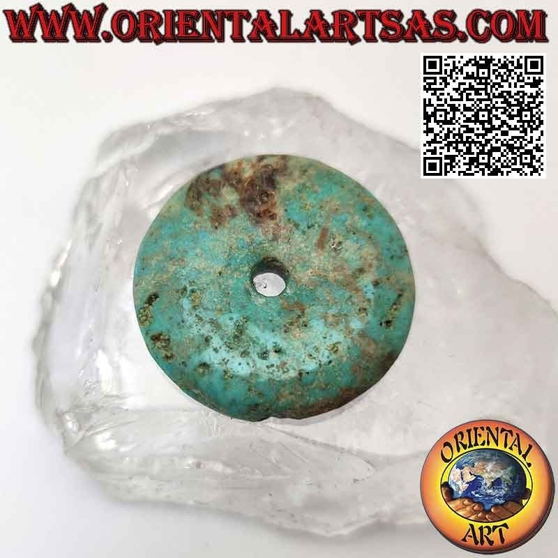 36 mm antiker tibetischer Türkis-Donut / Disc-Anhänger. Ø (inkl. Kabel)