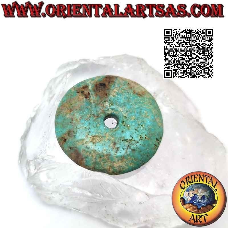 Ciondolo a disco/ciambella in turchese tibetano antico da 36 mm. Ø (cordoncino incluso)