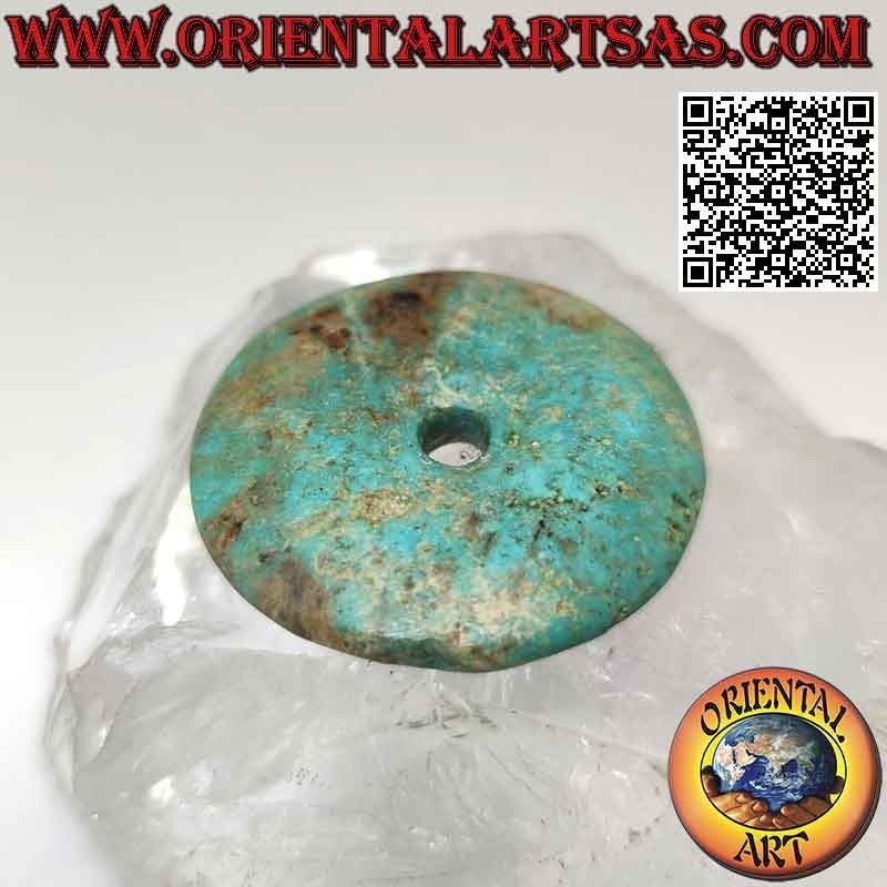 Pendentif Donut/Disque Turquoise Tibétain Antique de 36 mm. Ø (cordon inclus)