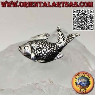Broche en argent 925‰ en forme de poisson aux écailles en relief