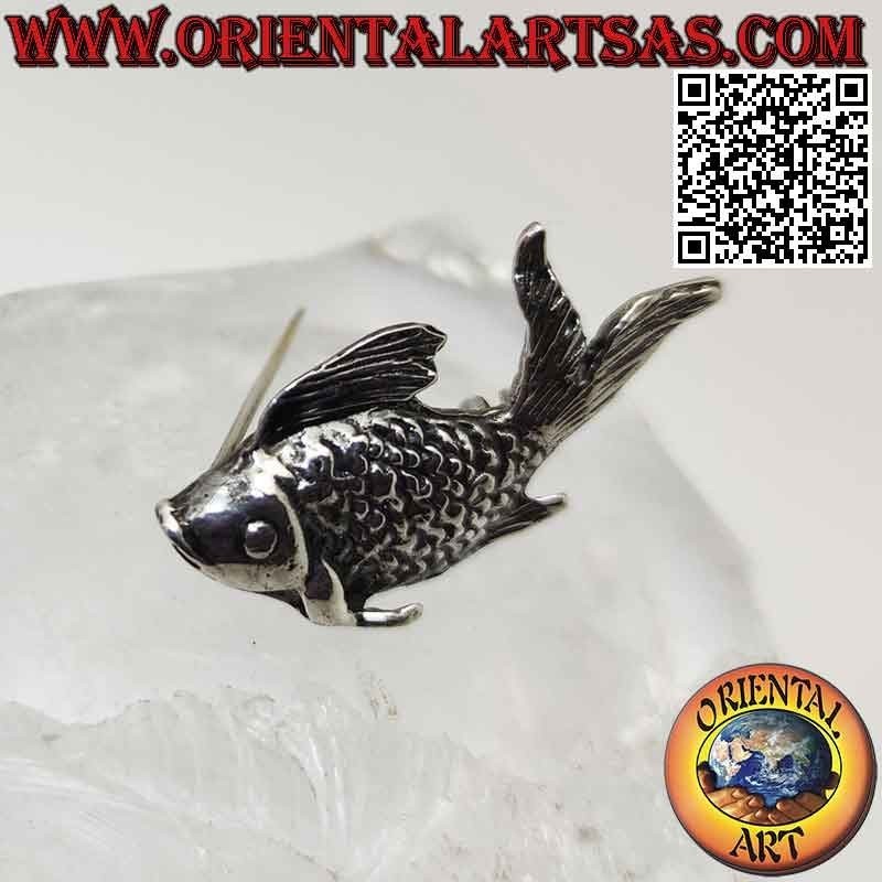 Brosche aus 925 ‰ Silber in Form eines Fisches mit erhabenen Schuppen