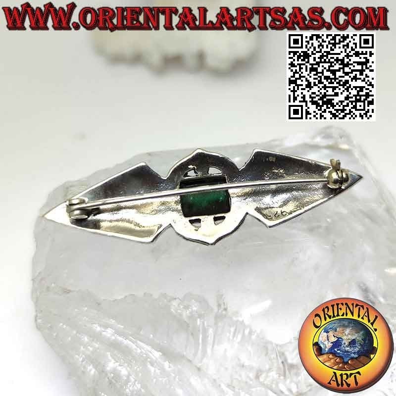 925 ‰ silver brooch with two rhombuses with marcasites and rectangular green agate