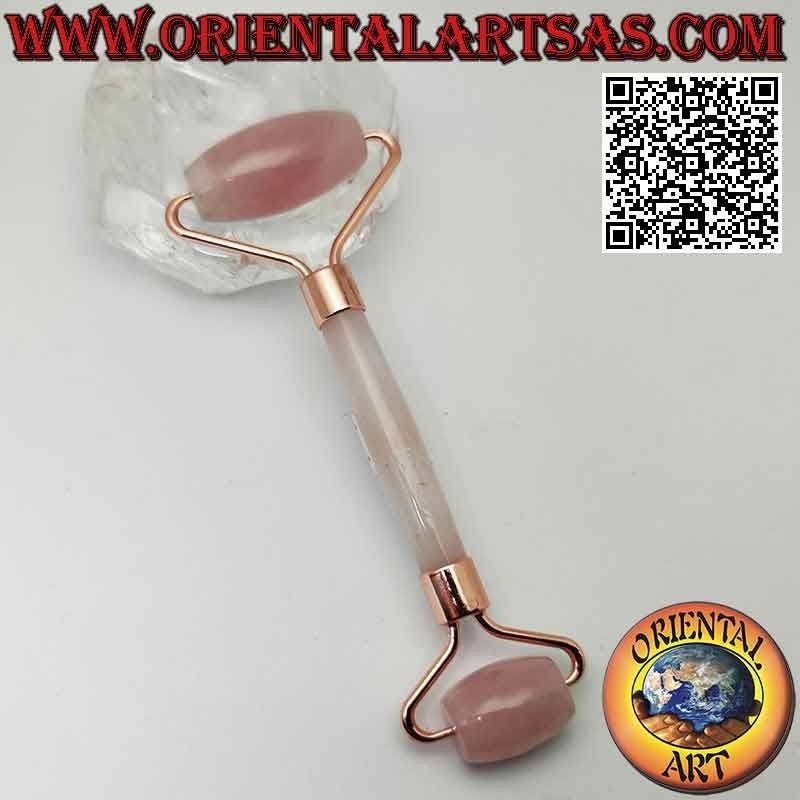 Rullo massaggiante "face roller" di quarzo rosa naturale per Gua Sha