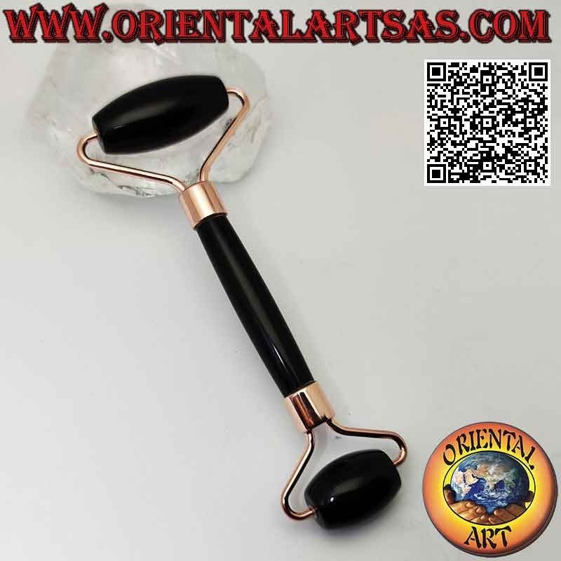 Rullo massaggiante "face roller" di ossidiana nera naturale per Gua Sha