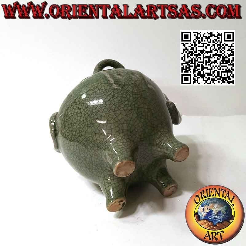 Vase in the shape of an elephant in green glazed ceramic