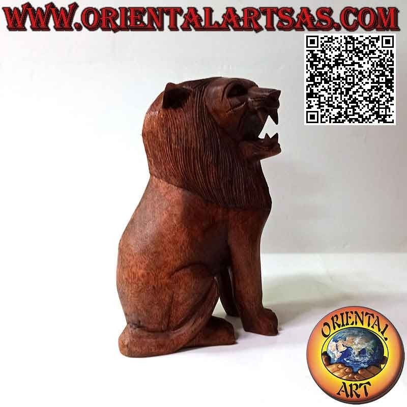 Sculpture de 22 cm d'un lion de garde en bois de suar (sculpté à la main dans un seul bloc)