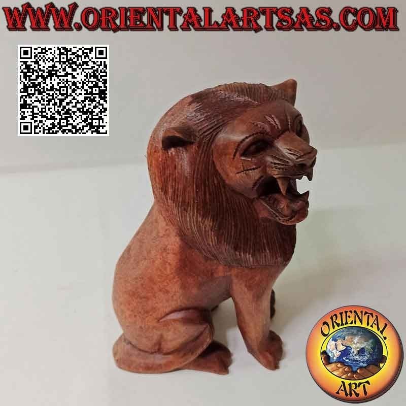 Sculpture de 22 cm d'un lion de garde en bois de suar (sculpté à la main dans un seul bloc)