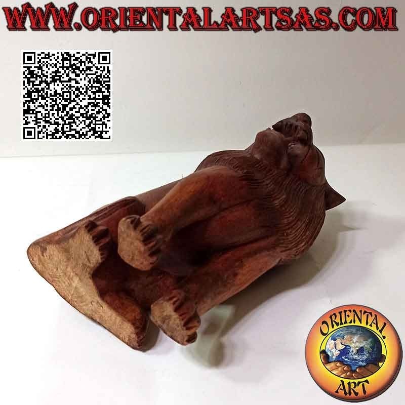 22 cm sculpture of a sitting lion in suar wood (hand carved from a single block)