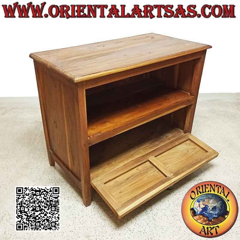 Mueble TV salón con balda y puerta abatible en madera de teca