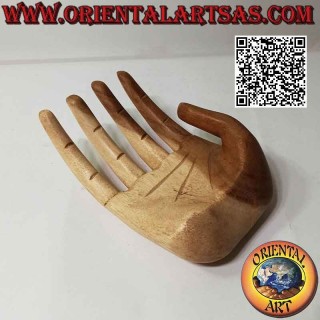 Scultura espositore per gioielli "mano aperta" in legno di suar da 20 cm (naturale)