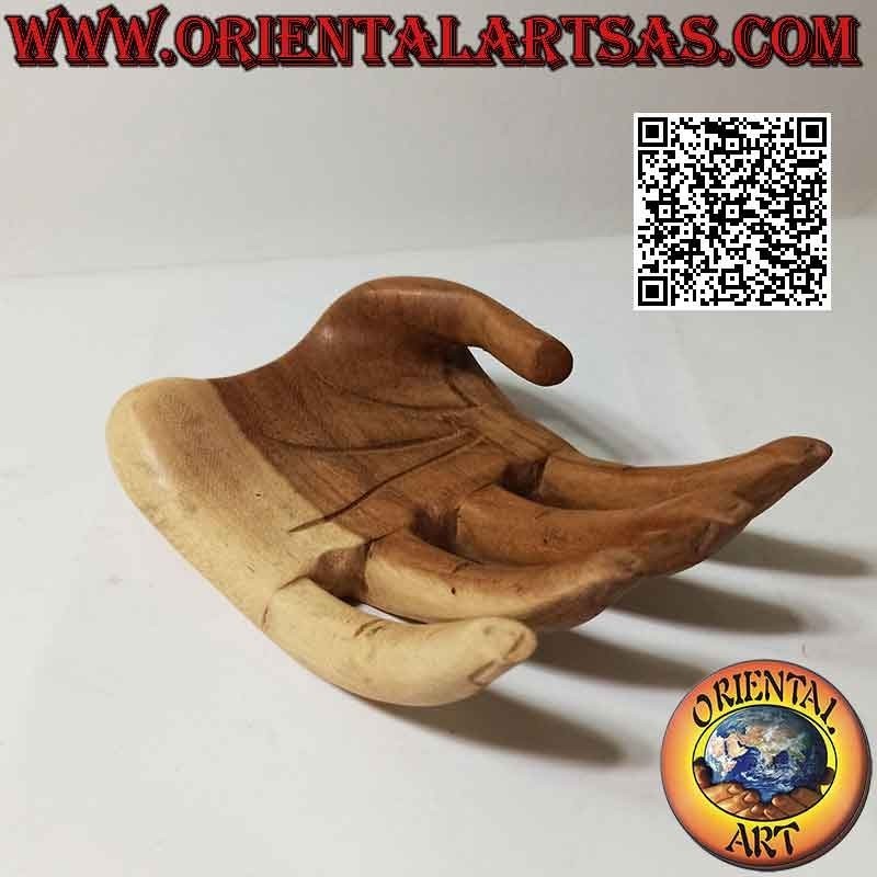 "Open hand" jewelry display sculpture in suar wood 20 cm (natural)
